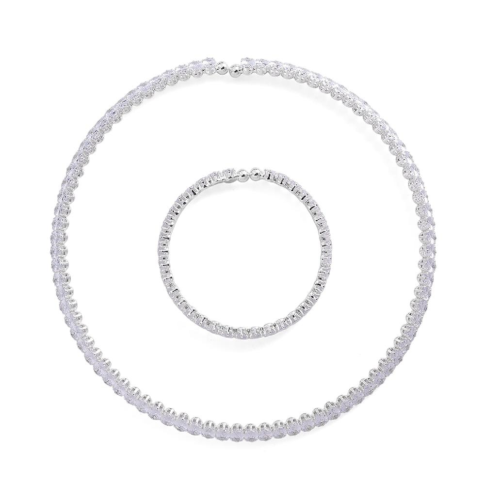 shop lc 2 Piece Set Simulated Diamond Chocker Necklace 17.0 Inches and Bracelet (7.5In) in Silvertone