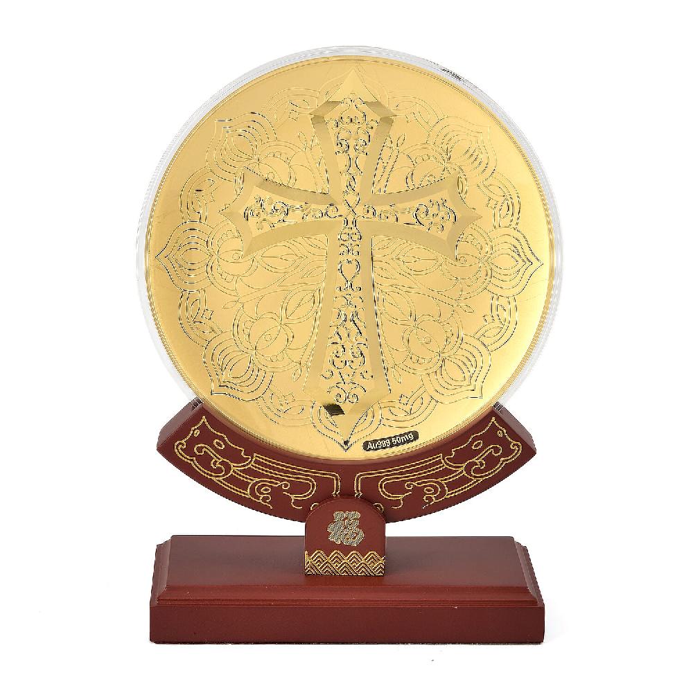 shop lc 24K Gold Line of Faith Embossed Medallion-Style Ornament – 160mm (50mg)