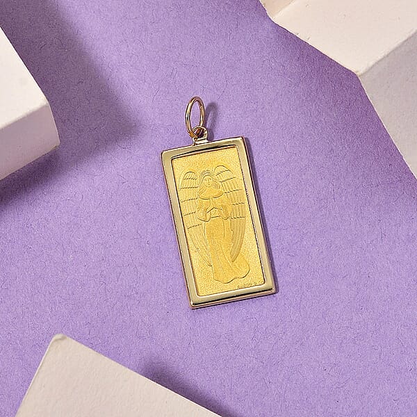 Shop Lc 24K Golden Angel Blessings Ingot Bar 1g With 14K Yellow Gold Frame 0.40g Pendant