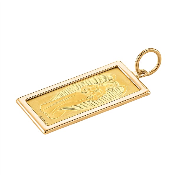 Shop Lc 24K Golden Angel Blessings Ingot Bar 1g With 14K Yellow Gold Frame 0.40g Pendant