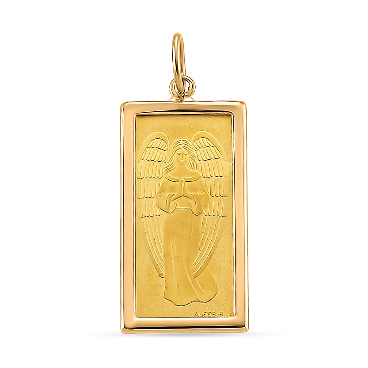shop lc 24K Golden Angel Blessings Ingot Bar 1g with 14K Yellow Gold Frame 0.40g Pendant
