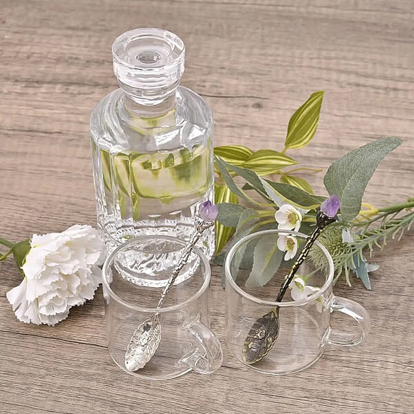 Shop Lc 2pcs Hand Carved Natural Amethyst Deco Set In Silvertone & Bronze (4.33 )