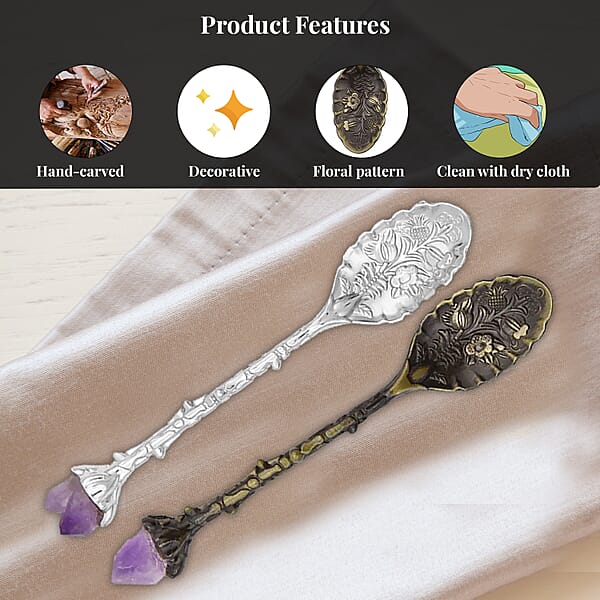 Shop Lc 2pcs Hand Carved Natural Amethyst Deco Set In Silvertone & Bronze (4.33 )