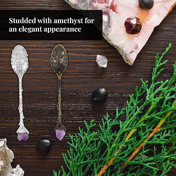 Shop Lc 2pcs Hand Carved Natural Amethyst Deco Set In Silvertone & Bronze (4.33 )