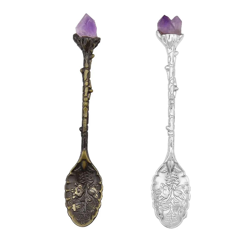 shop lc 2pcs Hand Carved Natural Amethyst Deco Set in Silvertone & Bronze (4.33 )