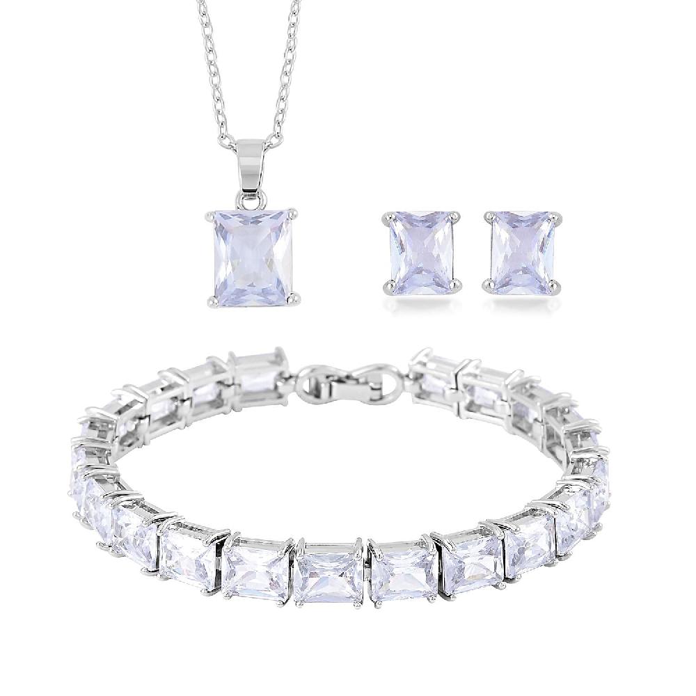 shop lc 3 Piece Set Austrian Crystal Tennis Bracelet (7.25In) Solitaire Pendant Necklace 20 Inches and Earrings in Silvertone