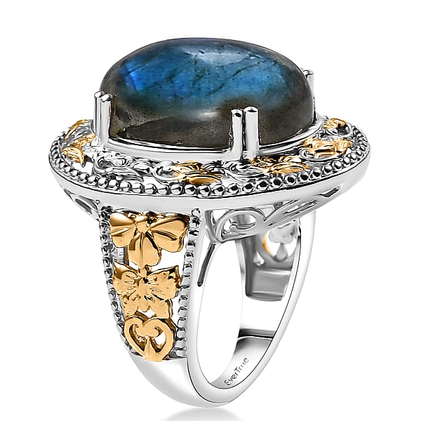 Shop Lc 3 Piece Set - EverTrue Malagasy Labradorite 36.60 Ctw Vintage Mirror Earrings Ring And Pendant In 18K YG Plated And Platinum Bond With Stainless Steel Chain 20 Inches