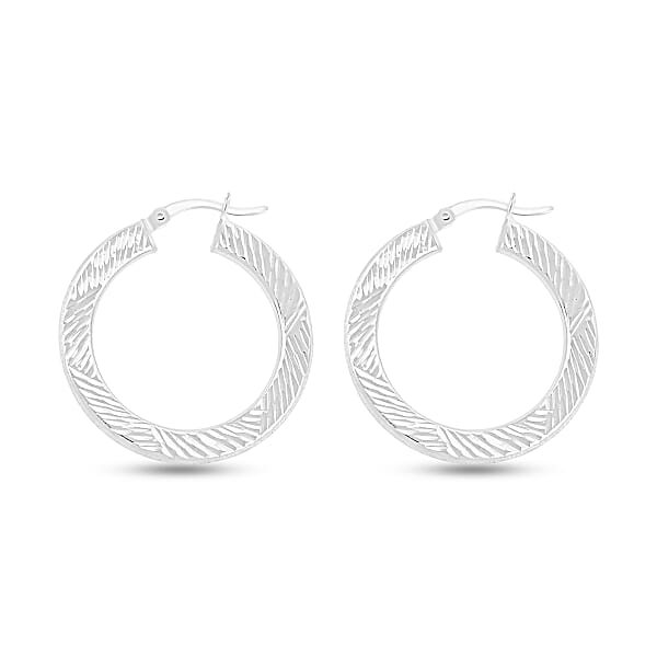 Shop Lc 30mm Diamond-cut Hoop Earrings In Sterling Silver 3.10 Grams