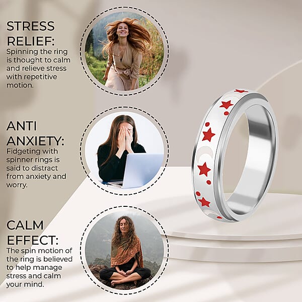 Shop Lc 925 Sterling Silver Fidget Ring Spinner Ring Moon Star Anxiety Ring For Women Enameled Jewelry Birthday Gifts