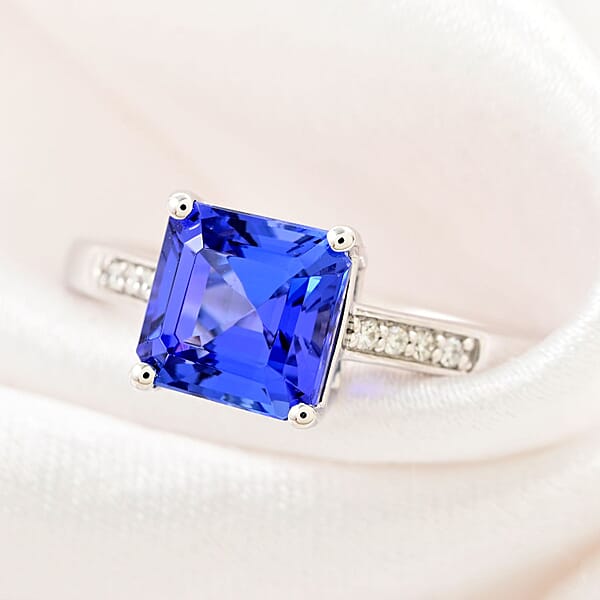 Shop Lc 950 Platinum AAAA Asscher Cut Tanzanite And E-F VS Diamond Ring 4.11 Grams 2.00 Ctw