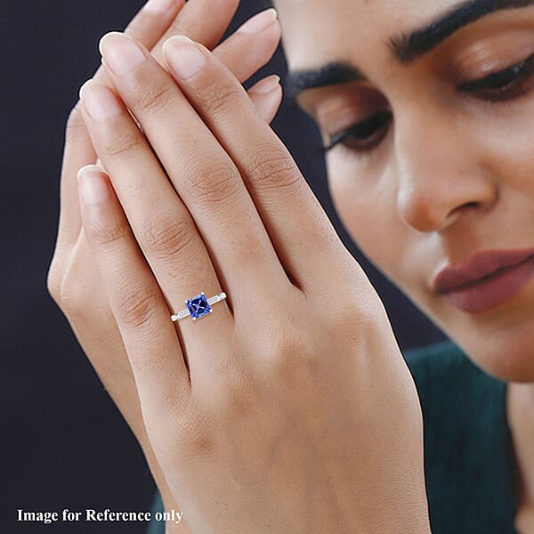 Shop Lc 950 Platinum AAAA Asscher Cut Tanzanite And E-F VS Diamond Ring 4.11 Grams 2.00 Ctw