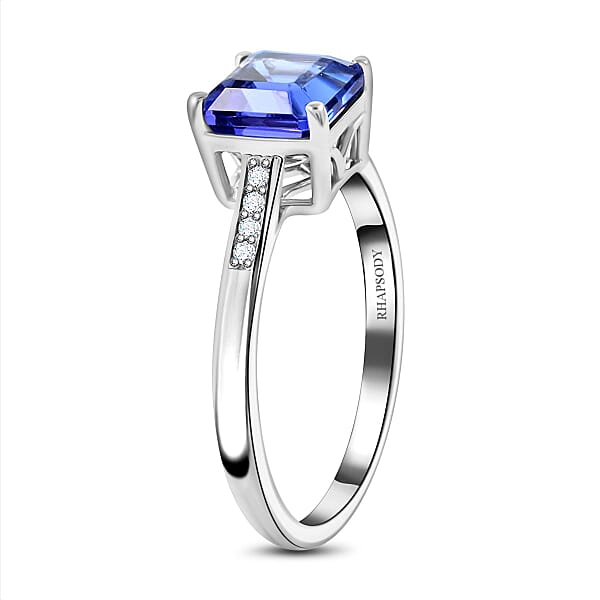 Shop Lc 950 Platinum AAAA Asscher Cut Tanzanite And E-F VS Diamond Ring 4.11 Grams 2.00 Ctw