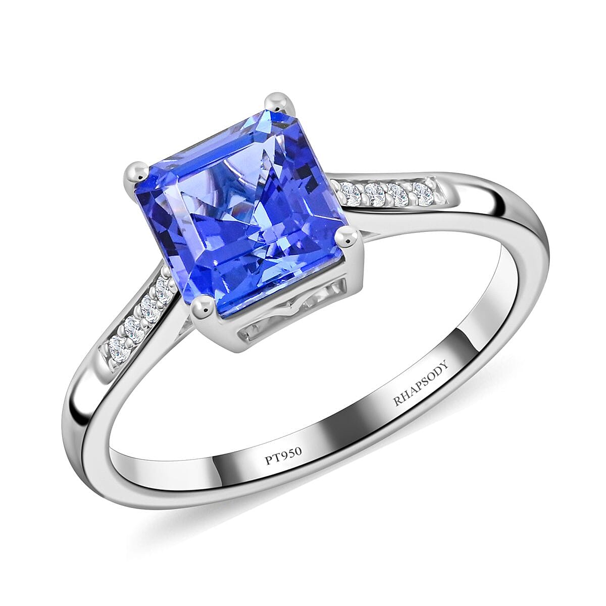 shop lc 950 Platinum AAAA Asscher Cut Tanzanite and E-F VS Diamond Ring 4.11 Grams 2.00 ctw