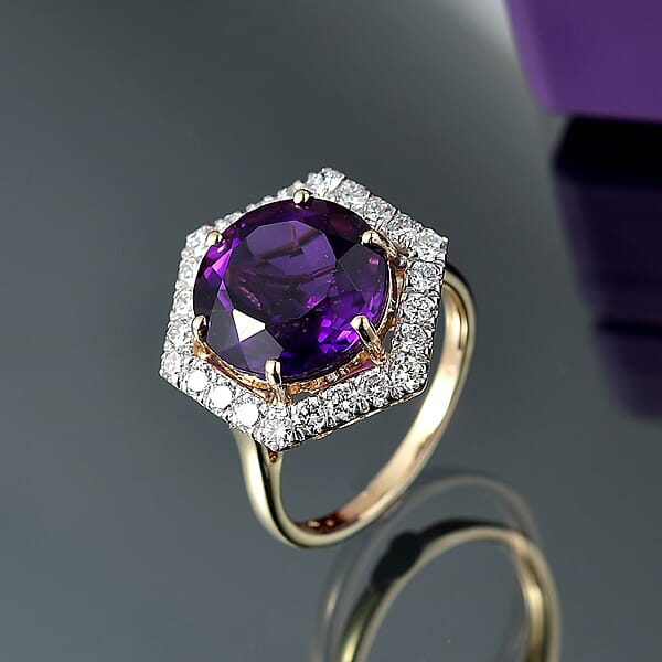 Shop Lc AAA Amethyst And G-H SI Luxuriant Lab Grown Diamond 7.14 Ctw Ring In 10K Yellow Gold