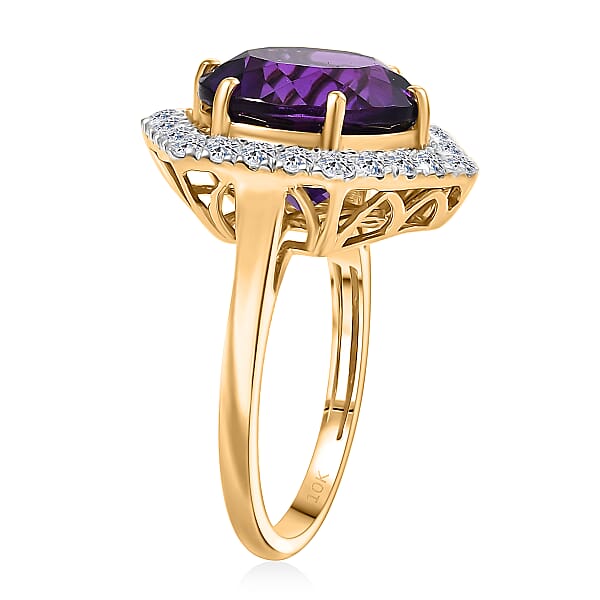 Shop Lc AAA Amethyst And G-H SI Luxuriant Lab Grown Diamond 7.14 Ctw Ring In 10K Yellow Gold