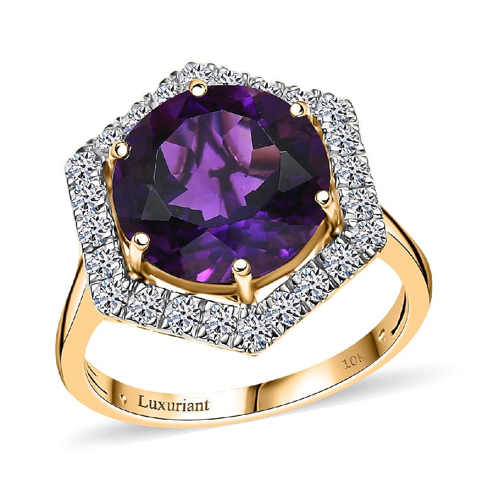 shop lc AAA Amethyst and G-H SI Luxuriant Lab Grown Diamond 7.14 ctw Ring in 10K Yellow Gold