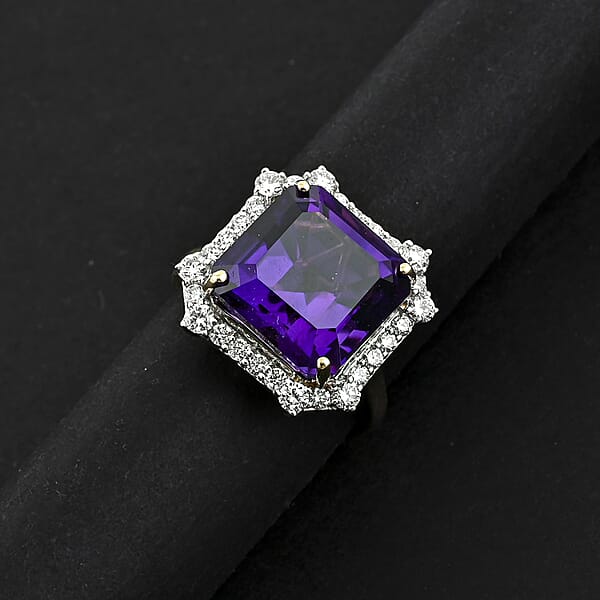 Shop Lc AAA Asscher Cut Brejinho Amethyst And G-H SI Luxuriant Lab Grown Diamond 8.81 Ctw Ring In 10K Yellow Gold