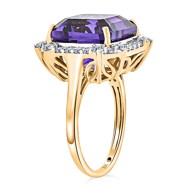 Shop Lc AAA Asscher Cut Brejinho Amethyst And G-H SI Luxuriant Lab Grown Diamond 8.81 Ctw Ring In 10K Yellow Gold