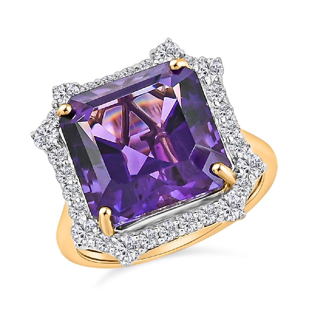 shop lc AAA Asscher Cut Brejinho Amethyst and G-H SI Luxuriant Lab Grown Diamond 8.81 ctw Ring in 10K Yellow Gold