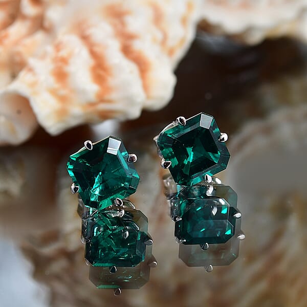 Shop Lc AAA Asscher Cut Luxuriant Lab Grown Emerald 1.80 Ctw Solitaire Stud Earrings In 10K White Gold (Del. In 10-12 Days)