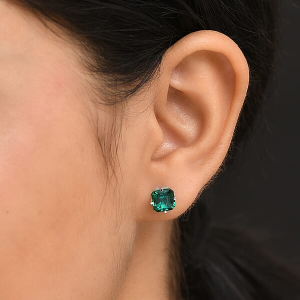 Shop Lc AAA Asscher Cut Luxuriant Lab Grown Emerald 1.80 Ctw Solitaire Stud Earrings In 10K White Gold (Del. In 10-12 Days)