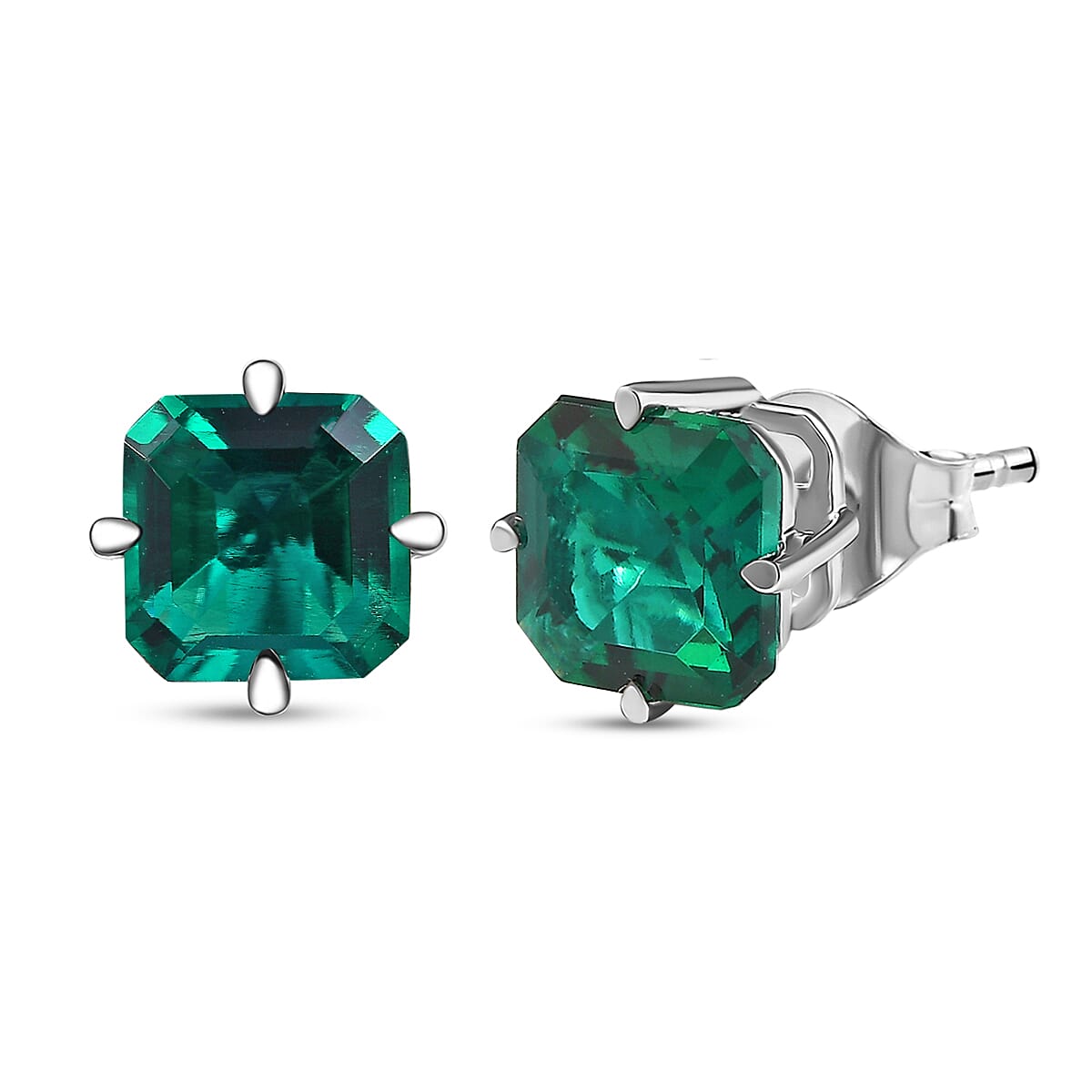 shop lc AAA Asscher Cut Luxuriant Lab Grown Emerald 1.80 ctw Solitaire Stud Earrings in 10K White Gold (Del. in 10-12 Days)