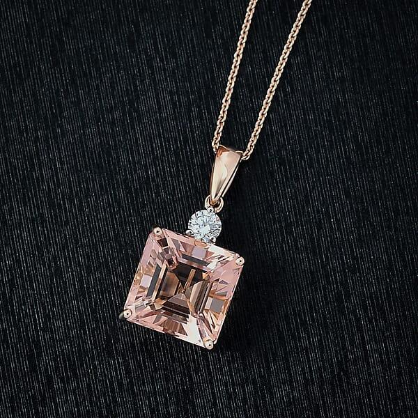 Shop Lc AAA Asscher Cut Marropino Morganite And Luxuriant Lab Grown Diamond 8.20 Ctw Art Deco Pendant Necklace 20 Inches In 14K Rose Gold