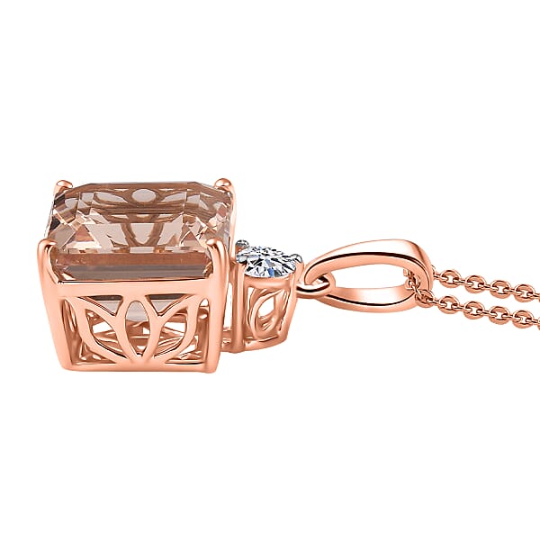 Shop Lc AAA Asscher Cut Marropino Morganite And Luxuriant Lab Grown Diamond 8.20 Ctw Art Deco Pendant Necklace 20 Inches In 14K Rose Gold