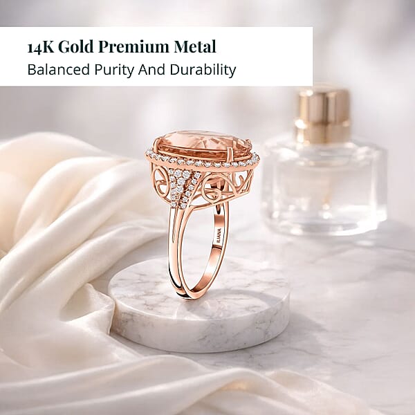 Shop Lc AAA Asscher Cut Marropino Morganite Lab Grown Diamond Art Deco Ring In 14K Rose Gold 8.35 Ctw