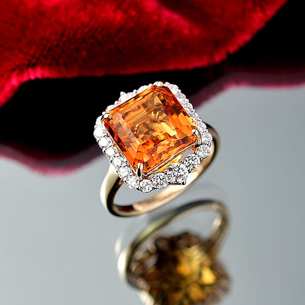 Shop Lc AAA Asscher Cut Santa Ana Madeira Citrine And G-H SI Luxuriant Lab Grown Diamond 8.45 Ctw Ring In 10K Yellow Gold