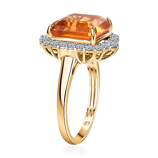 Shop Lc AAA Asscher Cut Santa Ana Madeira Citrine And G-H SI Luxuriant Lab Grown Diamond 8.45 Ctw Ring In 10K Yellow Gold