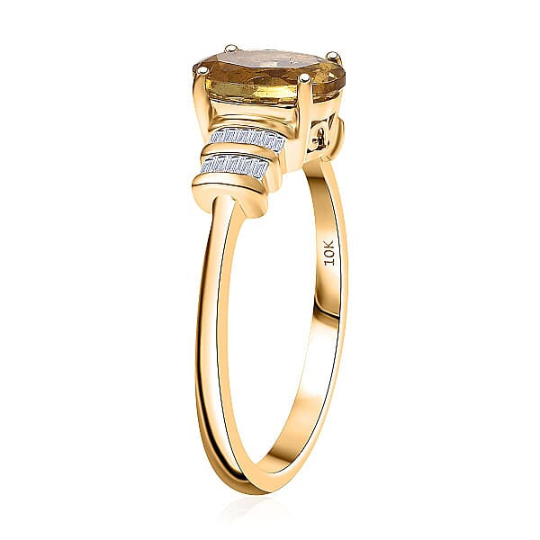 Shop Lc AAA Brazilian Heliodor And Luxuriant Lab Grown Diamond VS 1.80 Ctw Empire Gleam Ring In 10K Yellow Gold