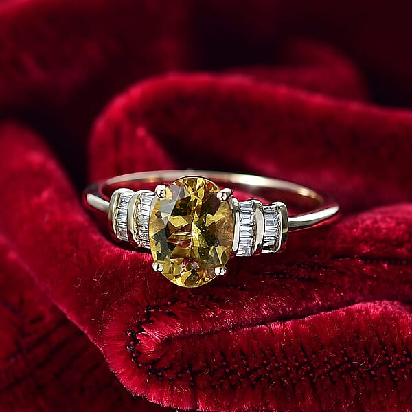 Shop Lc AAA Brazilian Heliodor And Luxuriant Lab Grown Diamond VS 1.80 Ctw Empire Gleam Ring In 10K Yellow Gold