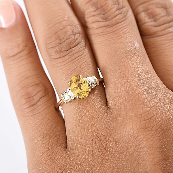 Shop Lc AAA Brazilian Heliodor And Luxuriant Lab Grown Diamond VS 1.80 Ctw Empire Gleam Ring In 10K Yellow Gold