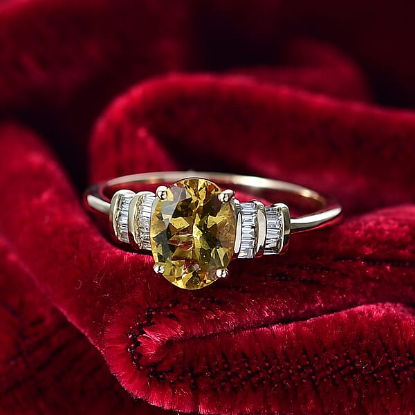 Shop Lc AAA Brazilian Heliodor And Luxuriant Lab Grown Diamond VS 1.80 Ctw Empire Gleam Ring In 10K Yellow Gold