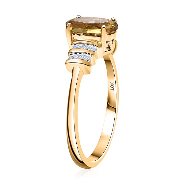 Shop Lc AAA Brazilian Heliodor And Luxuriant Lab Grown Diamond VS 1.80 Ctw Empire Gleam Ring In 10K Yellow Gold