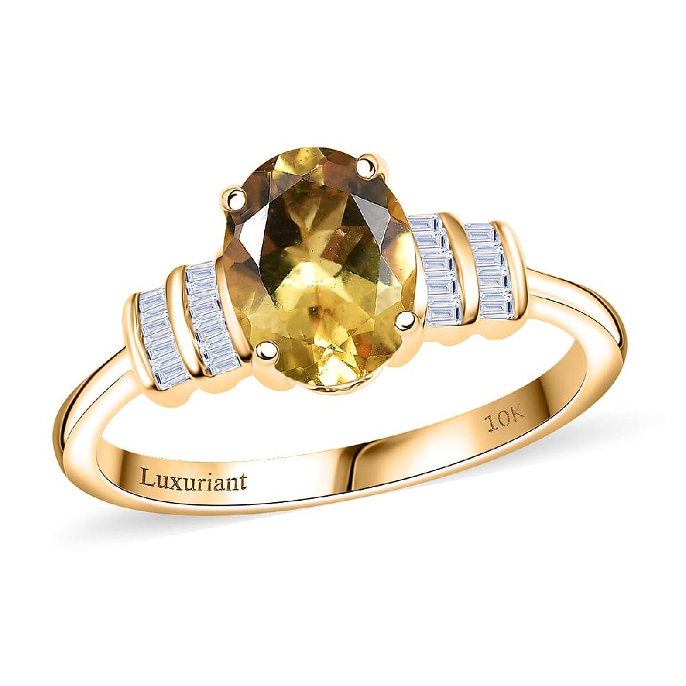 shop lc AAA Brazilian Heliodor and Luxuriant Lab Grown Diamond VS 1.80 ctw Empire Gleam Ring in 10K Yellow Gold