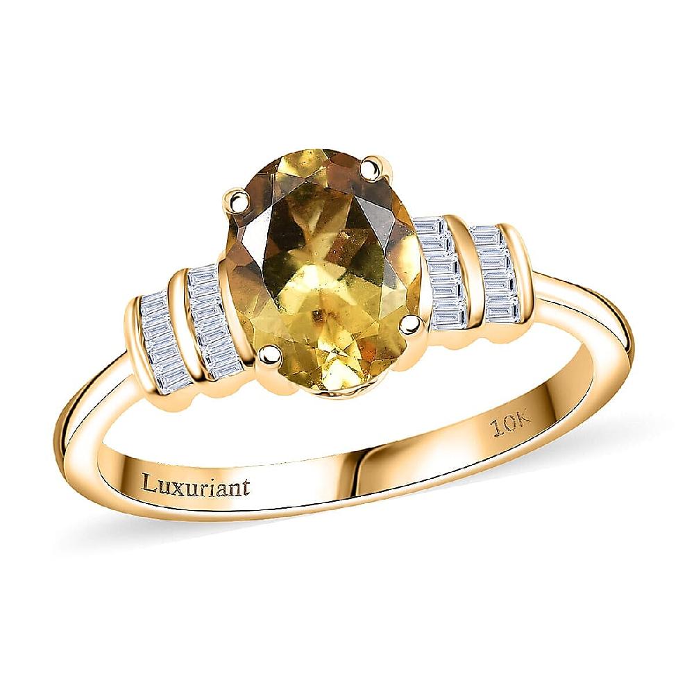 shop lc AAA Brazilian Heliodor and Luxuriant Lab Grown Diamond VS 1.80 ctw Empire Gleam Ring in 10K Yellow Gold