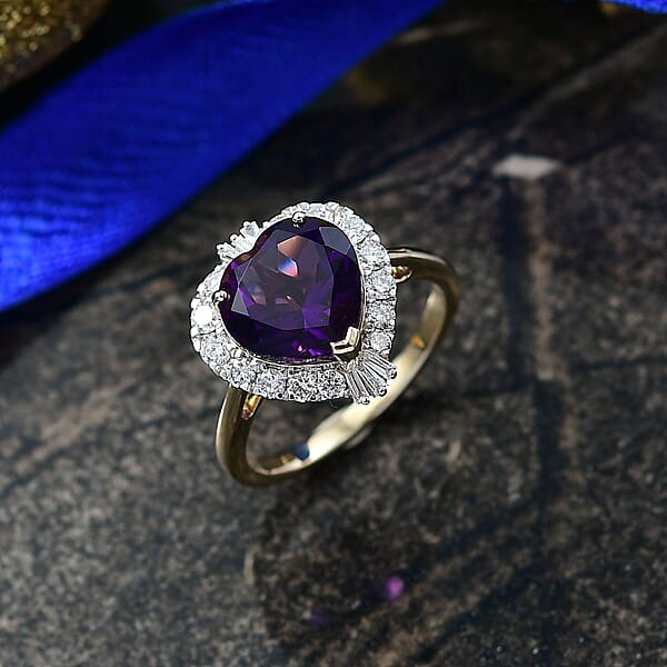 Shop Lc AAA Brejinho Amethyst And Luxuriant Lab Grown Diamond G-H SI 4.09 Ctw Ring In 10K Yellow Gold