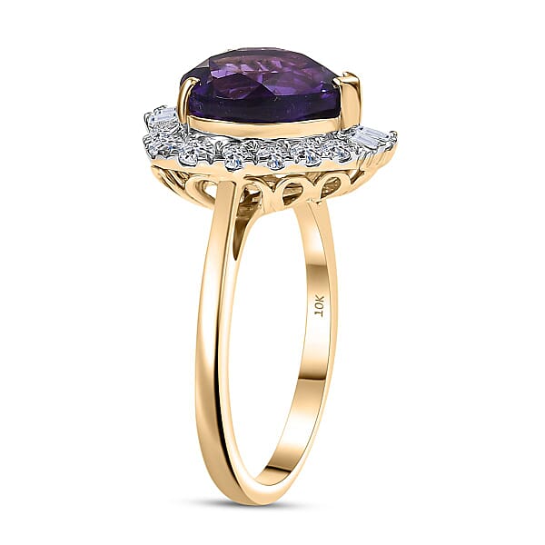 Shop Lc AAA Brejinho Amethyst And Luxuriant Lab Grown Diamond G-H SI 4.09 Ctw Ring In 10K Yellow Gold