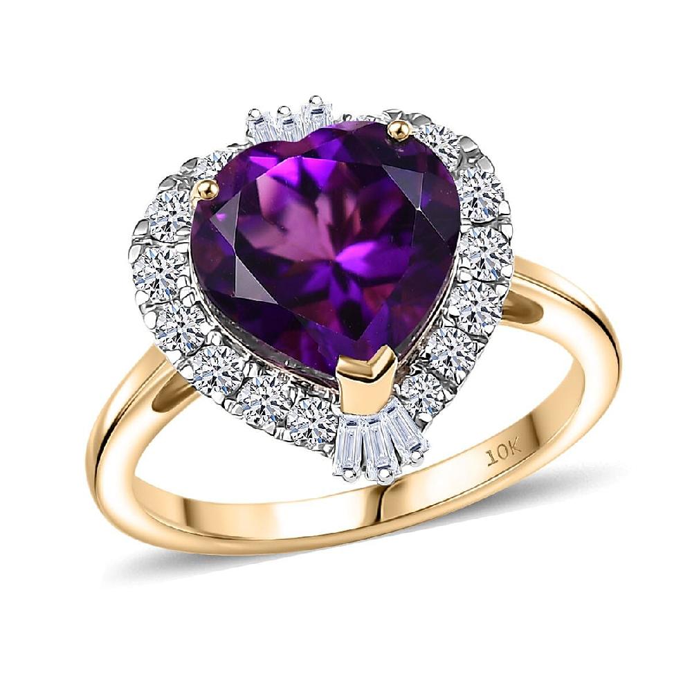 shop lc AAA Brejinho Amethyst and Luxuriant Lab Grown Diamond G-H SI 4.09 ctw Ring in 10K Yellow Gold
