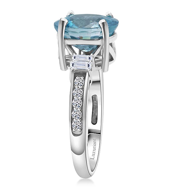 Shop Lc AAA Cambodian Blue Zircon And G-H SI Luxuriant Lab Grown Diamond 4.50 Ctw Ring In 10K White Gold
