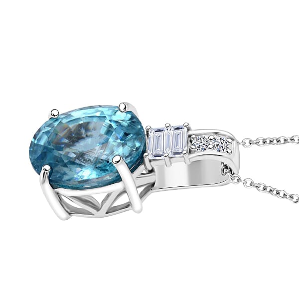 Shop Lc AAA Cambodian Blue Zircon And G-H SI Luxuriant Lab Grown Diamond 4.20 Ctw Pendant Necklace In 10K White Gold 18 Inches