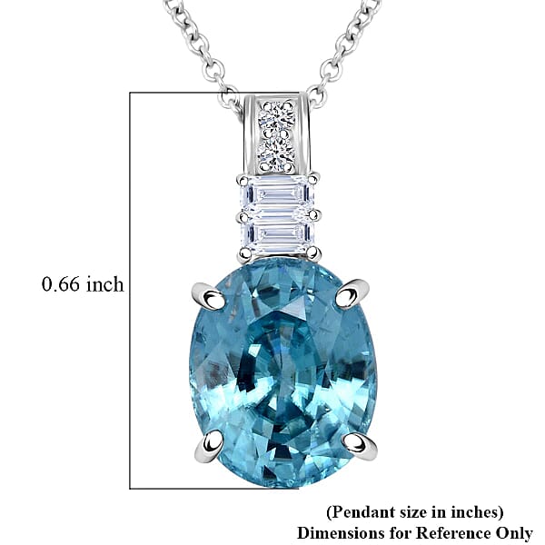 Shop Lc AAA Cambodian Blue Zircon And G-H SI Luxuriant Lab Grown Diamond 4.20 Ctw Pendant Necklace In 10K White Gold 18 Inches