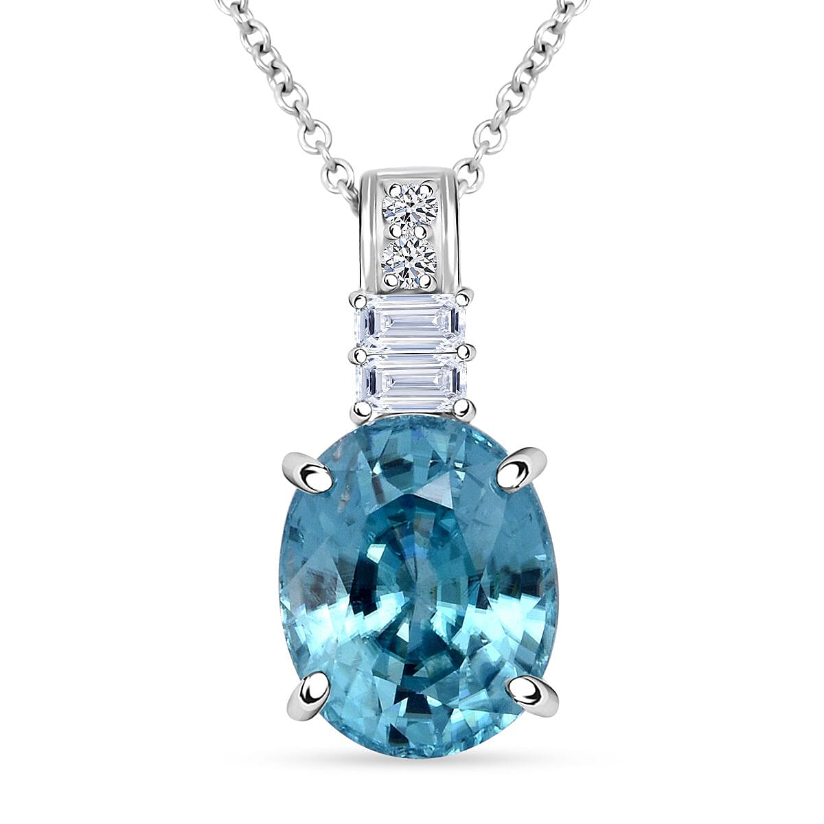 shop lc AAA Cambodian Blue Zircon and G-H SI Luxuriant Lab Grown Diamond 4.20 ctw Pendant Necklace in 10K White Gold 18 Inches