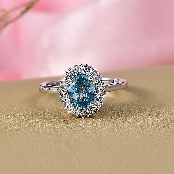 Shop Lc AAA Cambodian Blue Zircon And Luxuriant Lab Grown Diamond G-H SI 2.58 Ctw Ring In 10K White Gold