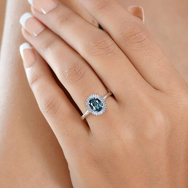 Shop Lc AAA Cambodian Blue Zircon And Luxuriant Lab Grown Diamond G-H SI 2.58 Ctw Ring In 10K White Gold