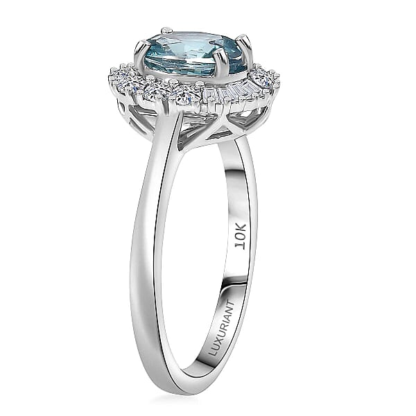 Shop Lc AAA Cambodian Blue Zircon And Luxuriant Lab Grown Diamond G-H SI 2.58 Ctw Ring In 10K White Gold