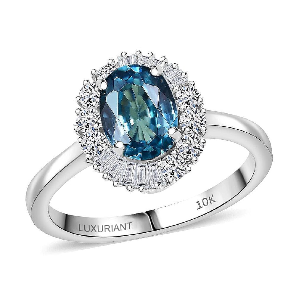 shop lc AAA Cambodian Blue Zircon and Luxuriant Lab Grown Diamond G-H SI 2.58 ctw Ring in 10K White Gold