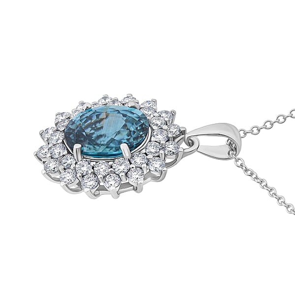 Shop Lc AAA Cambodian Perito Moreno Blue Zircon And G-H SI Luxuriant Lab Grown Diamond 5.50 Ctw Sea Radiance Pendant Necklace In 10K White Gold 18 Inches